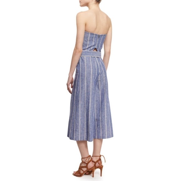 Alice + Olivia Lucie Strapless Striped Chambray Jumpsuit - Picture 3 of 10